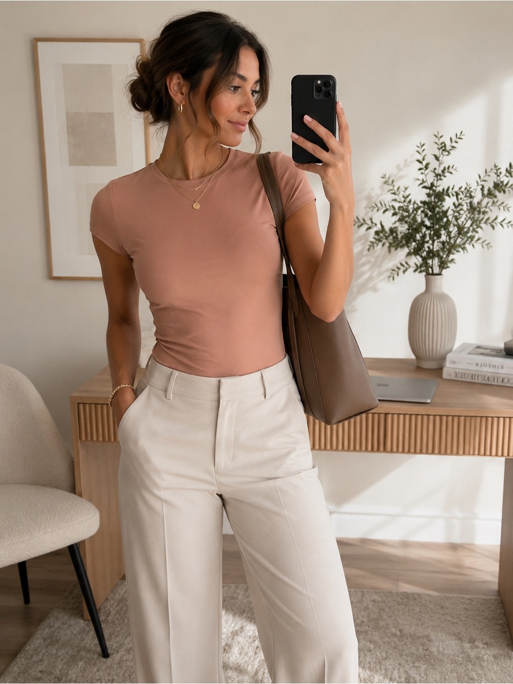 Express Body Contour Dusty Pink Stretch Crew Neck Short Sleeve Top Size L